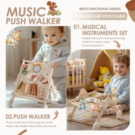 Promise Babe Wooden Music Instrument Set for Kids, Push Walker Walking Toys Learning to Walk, Montessori Preschool Educational Toddler Musical Toys Gifts for 1 Years Girls Boys