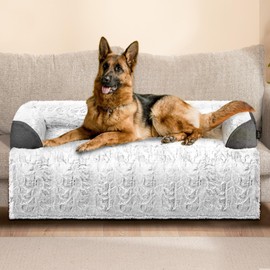 blunique Large Dog Couch Bed for Large Dogs Faux Fur, Waterproof Dog Bed for Couch Protector, Calming Dog Bed Washable with Memory Foam for Pet Sofa Cover, XLarge 45x37 Inches