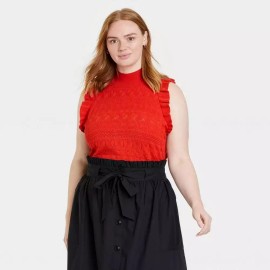 Who What Wear™ Women's Plus Size 3X Crochet Halter Neck Sweater Vest - Red Clay