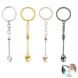 fKiZanthene 4 Colours Mini Spoon Keyring, 5.4cm Tiny Spoon Pendant for Gifts and Everyday Use