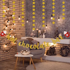 Hot Chocolate Bar Banner Gold Glitter Hot Chocolate Bar Sign Christmas Decorations for Wintertime Holiday Christmas Party New Year Party Decorations