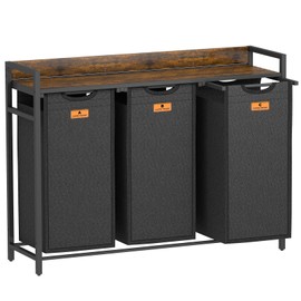 Lifeand Laundry Hamper, Laundry Clothes Sorter with 3 Pull-Out Bags and Shelf, Laundry Basket 3 Section, 3×10Gal(38L), Rustic Brown and Black