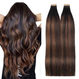 Hotlulana Tape Extensions Real Hair 40 Pieces 80 g Ombre Off-Black Light Brown Mixed (40 cm) 100% Natural Real Hair Balayage Extensions Real Hair Invisible Tape Extensions Real Hair for Women