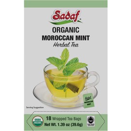 Sadaf Organic Moroccan Mint Tea - Mint Tea Bags - Ideal for Hot or Iced Tea - Organic Herbal Tea - Kosher - 18 Wrapped Tea Bags