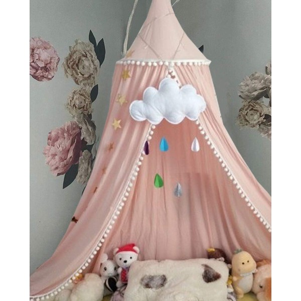 Baby Canopy Bed with Tassel Bed Canopy Mosquito Net Cotton Mosquito Net Reading Tent Play for Baby Child Girl Boy Bedroom Decoration (Pink)