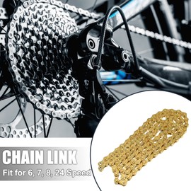 X AUTOHAUX 8 Speed 116 Links Speed Chain Replacement for Bicycle Bike MTB Metal Gold Tone