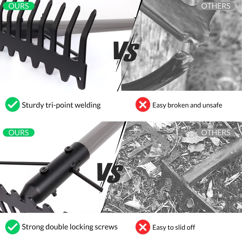 Walensee 5.4FT Bow Rake Heavy Duty Garden Rake with Stainless