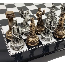 Greek Mythology Olympus Gods Zeus vs Poseidon Pewter and Bronze Color Chess Set with 15 inch Black and White Gloss Board