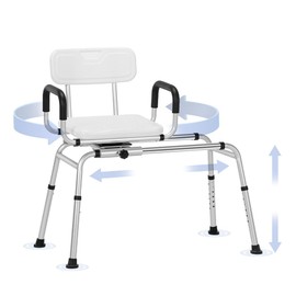 EldHilfe Sliding Shower Chair with 360 Degree Swivel Seat Adjustable Tub Transfer Bench for Elderly, Disabled, and Bath Safety，Durable Design for Easy Showering