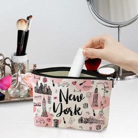 New York Lovers Gift Makeup Bag Cosmetic Bag, New York Travel Gifts Girls Trip Gifts Favors, New York Souvenir Merch Friendship Gifts for Women NY Lovers Traveller Sister Niece Birthday Christmas