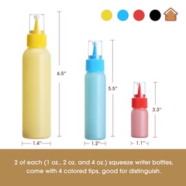 GOLOHO - Botellas de glaseado de galletas, 6 botellas aplicadoras de compresión, 2 cada una (1, 2 y 4 onzas), herramientas de glaseado real, suministros de decoración de galletas de azúcar para pasteles, colorante de alimentos, glaseado, kit de manualida