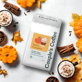Couple’s Coffee Ground Coffee | Gives Back to Military Families | Hello Pumpkin | Medium Roast Pumpkin Spice Flavored Coffee | Made with 100% Arabica Beans | 12oz bag brews about 34 cups