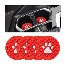 Osilly Car Cup Holder Coaster, 4 Pack PVC Paw Print Anti Slip Insert Coasters, 2.75 Inch Universal Cute Dog Paw Auto Drink Mat, Car Interior Accessories Decor for SUV, Truck, RV and More (Red)