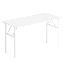 DlandHome Folding Desk Computer Desk 47inches Large No Install Needed Folding Table Workstation for Home Office White White