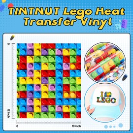 Tintnut Building Block HTV12 Sheets 12 x10 inches Yellow and Red Heat Transfer Vinyl Toys Patterned Iron on Vinyl Green Blue HTV Vinyl for T-Shirts Compatible with Cricut/Cameo