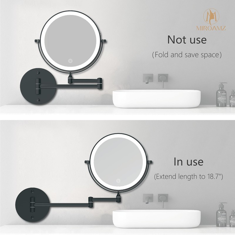 MIROAMZ Rechargeable Wall Mounted Lighted Makeup Vanity Mirror 8 Inch