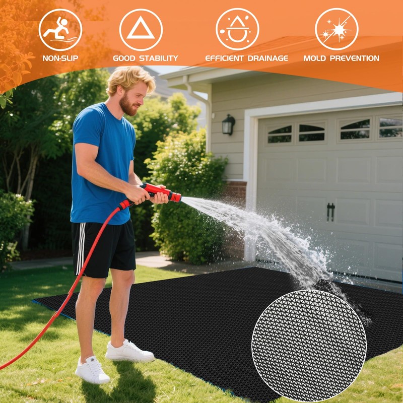TEEMO 1Pcs Pool Mats for Deck 3x10ft Rubber Drainage Matting