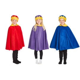 Toddler King/Queen Cape and Crown costume for Kids | One Size 3-5 years | 3 colours. (Red)