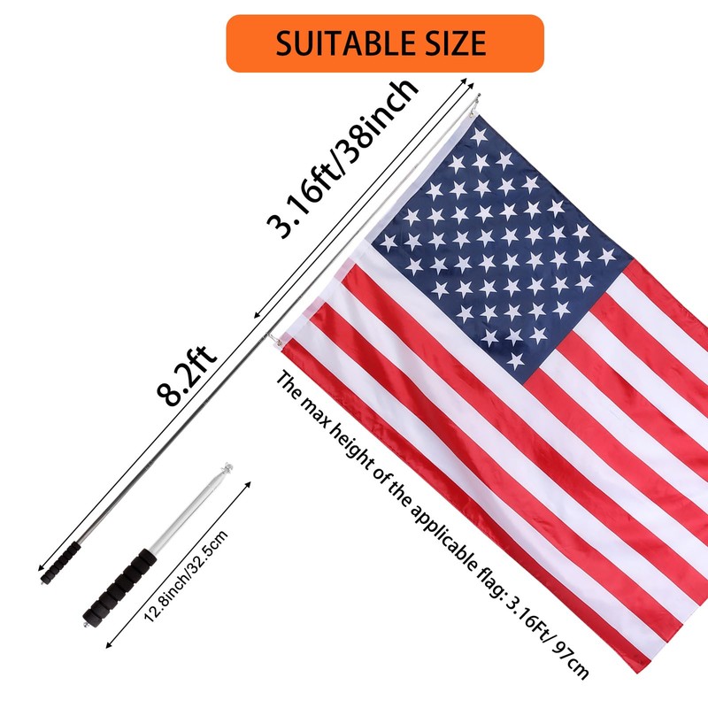 8.2ft Telescopic Flag Pole,Stainless Steel Handheld Portable Extendable Retractable Flagpole