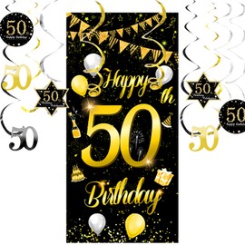 50.Geburtstag Banner für Männer Frau 50 Geburtstag Deko Geburtstagsdeko Gold Banner Geschenk XXL mit 50th Birthday Spiralhänger
