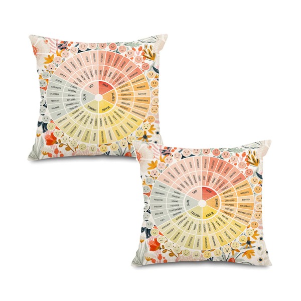 Jartinle Wheel of Emotions Feelings Throw Pillow Covers 18x18 Inch