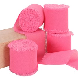 TONIFUL 4 Rolls Pink Chiffon Ribbon 1 1/2 inch× 5.5 Yards Fabric Silk Ribbon for Gift Wrapping Wedding Party Decoration Flower Bouquet Wrapping Bows Making DIY Crafts（Total 22yards）