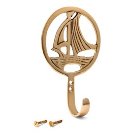 NKlaus Maritime hook boat made of brass gold, 8.5 x 13.5 x 3 cm, clothes hook, ceiling hook, 11597