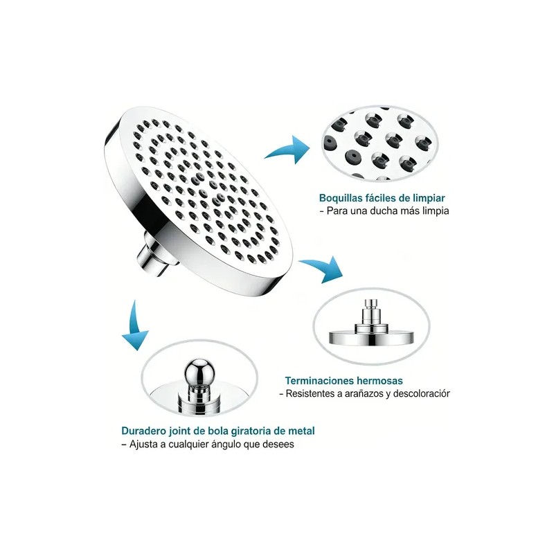 Regadera Redonda de Ducha para Baño Cromada, 15 cm de