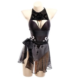 haikyuu Womens One Piece Swimsuit Anime Style Bathing Suit Japanese Cartoon Swimwear (Large, Black)