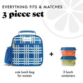 Fit & Fresh Lunch Bag For Women, Insulated Womens Lunch Bag For Work, Large Lunch Box For Women With Two Matching Containers, Townsend Lunch Bag, Pistachio Plaid