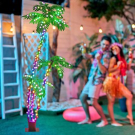 FANCILLUMA 7 FT Lighted Palm Tree Smart App Remote Control Timer Color Changing Artificial Light Up LED Palm Trees for Pool Yard Tropical Christmas Indoor Outdoor Decorations