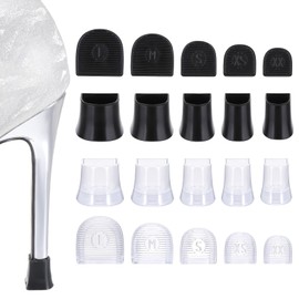 10Pairs Heel Caps Stoppers for High Heels Protectors for Grass Black Clear Anti-Slip High Heel Protector Shoe Covers Replacement Tips for Noise Reducing, 5 Sizes, XXS XS S M L