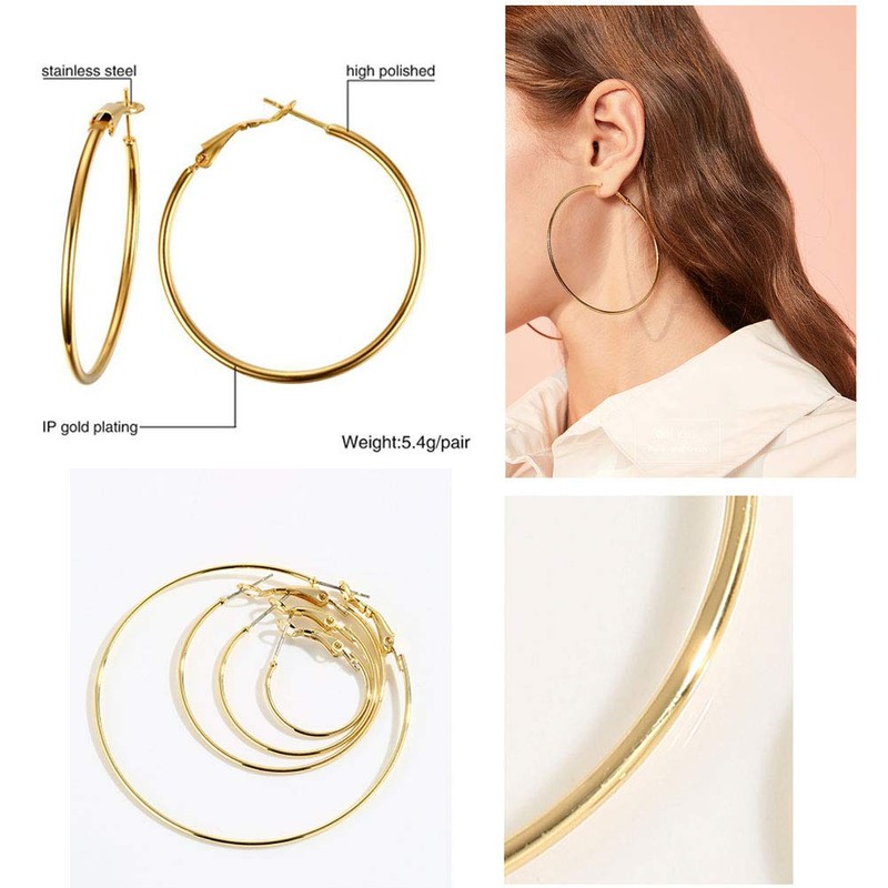 Spiritlele 24 Pack Large Hoop Earrings CZ Stud Earrings Set