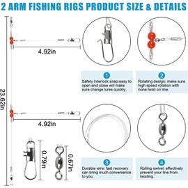 12pcs/lot Stainless Steel Fishing Wire Leaders with Swivels Snaps Beads High-Strength Fishing Wire Rigs Fishing Trace Lures Leader Rigging Fishing Line Tackle (2RD(21.7inch)-White)