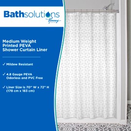 Kenney KN61267 Medium Weight 5 Gauge Decorative Printed Waterproof PEVA Shower Curtain Liner with Durable Eyelet Hang Holes for Bathroom, 70" W x 72" H, Geometric White Frost Pattern
