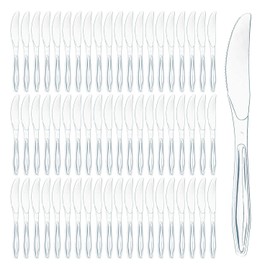 Prestee 100 Pack Clear Plastic Knives - Elegant Heavy Duty Plastic Cutlery and Premium Disposable Silverware - 9" Durable Knife Utensils and Flatware for Parties Catering and Events