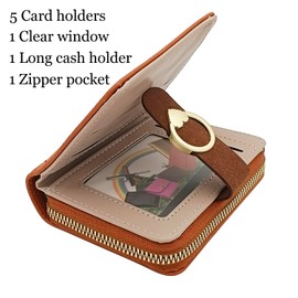 Lydemcia Retro Aesthetic Wallet for Women, Small Compact Bifold Ladies Purse Vintage Coin Pocket Credit Card Holder with Zipper (Brown)