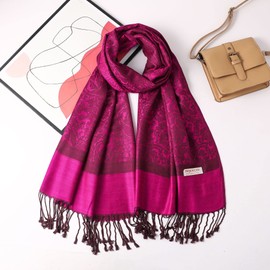 Becolored Paisley Acrylic Viscose Blend Scarf Shawl Jacquard Wrap Stole Two Tones Vintage Reversible (161-Megenta Brown)