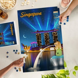 Lantern Press 1000 Piece Jigsaw Puzzle, Singapore Retro Skyline