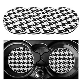 DXNQ 4 PCS Car Cup Coasters, 2.76 Inch Anti-Slip Checkered Vehicle Cup Holder Insert Coasters, Auto White & Black Drink Cup Mats for Front Console Cup Holders, Car Accessories (Houndstooth)
