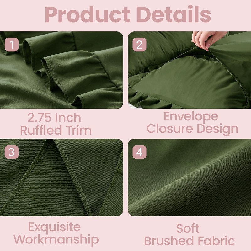 FMLIUY Set of 2 Microfiber Ruffle Pillow Cases Standard Size