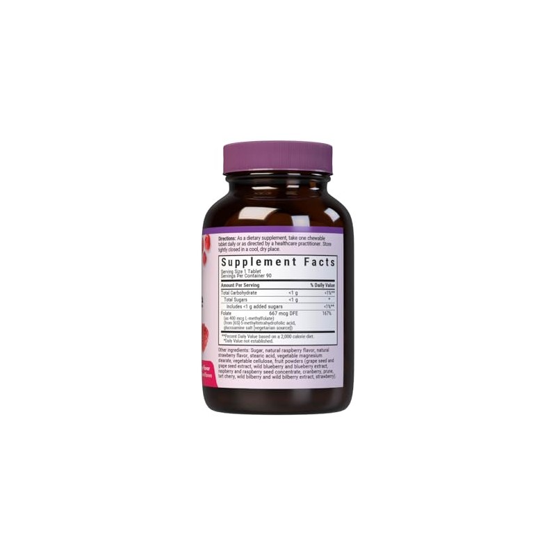 Bluebonnet Earth Sweet Cellular Active Methylfolate 400 mcg Chewable Tablets,