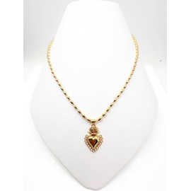 LESLIE BOULES 18K Gold-Plated Oval Bead Necklace with Divine Heart of Jesus Pendant - 18 Inches, Elegant Religious Gift