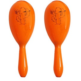 MEXICAN MARACAS FOR FANCY DRESS - INCLUDES: 2X MATCHING COLOURED MARACAS WITH BLACK CACTUS PRINT (ORANGE)