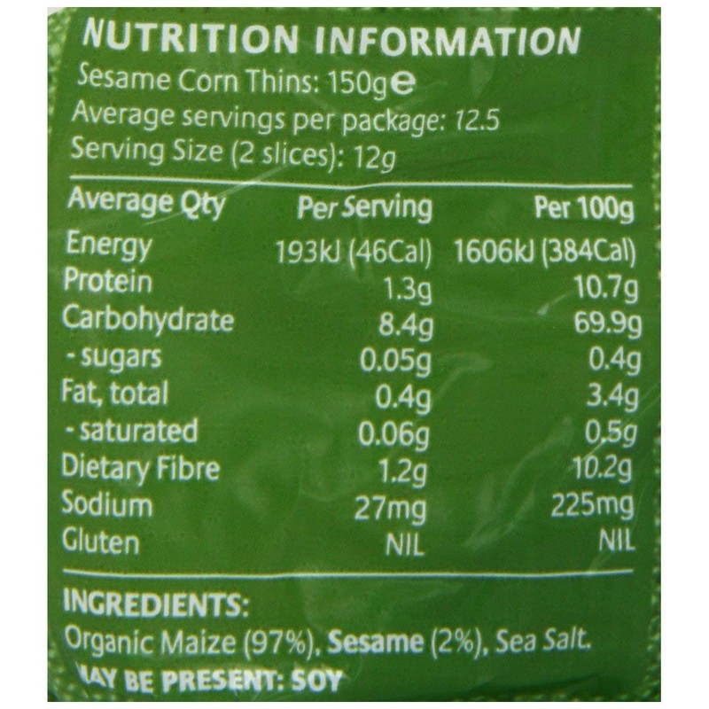 Real Foods Organic Sesame Corn Thins 5.3oz 2 Pack -