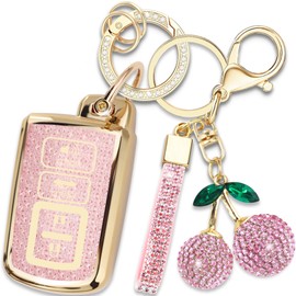 Yekoubo Cherry Charm Key Fob Cover for Toyota RAV4 Corolla 4-Button Pink