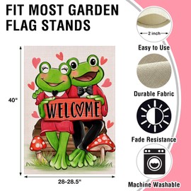 Artofy Welcome Frog Couple Large Decorative House Flag, Love Hearts Mushroom Yard Garden Outside Decor, Anniversary Wedding Burlap Outdoor Home Decoration Double Sided 28 x 40