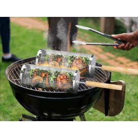 luxe global Grill baskets (2PCS),Removable Wooden Handle,Cool Dad Men Birthday Gifts, Grilling Rolling, BBQ Accessories,Tools Outdoor Smoker Cooking,Camping,Vegetable Shrimp.