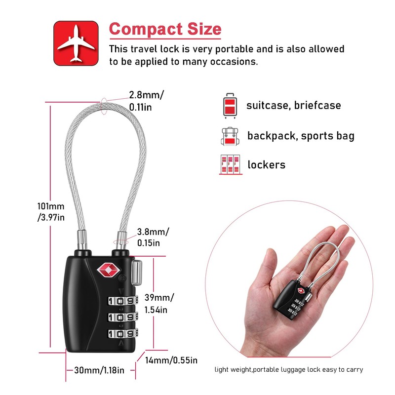 NAGE TSA Approved Luggage Locks, 3 Digit Suitcase Locks, Flexible