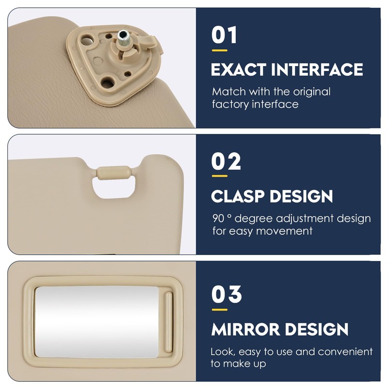 Right Passenger Side Sun Visor Without Light Fit for Toyota
